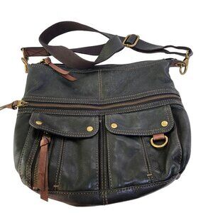 Fossil Morgan Traveler Black Pebbled Leather Crossbody Messenger Bag